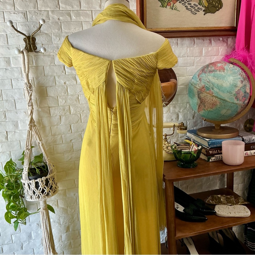 Montage by Mon Cheri Yellow Chartreuse Chiffon Flowy Gown with Shawl - Picture 10 of 14